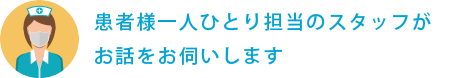 患者様一人ひとり担当のスタッフがお話をお伺いします